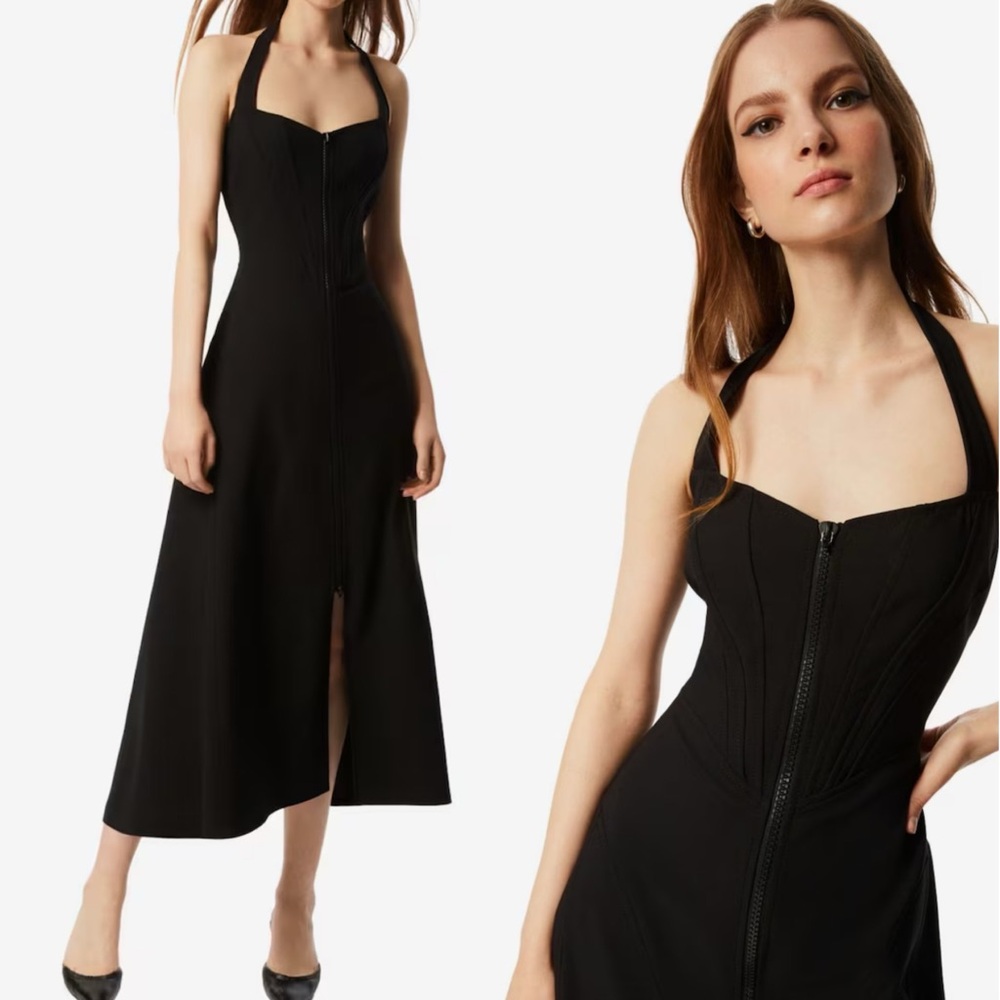 Nocturne Halter Neck Dress Womens Size 40 INT Large‎ Black Corset NEW *FLAW
